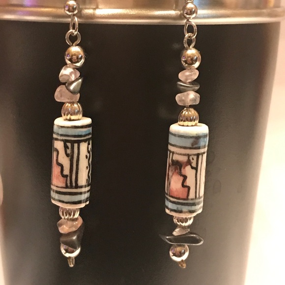 Jewelry - Beaded Silver and Glass Dangle Earrings